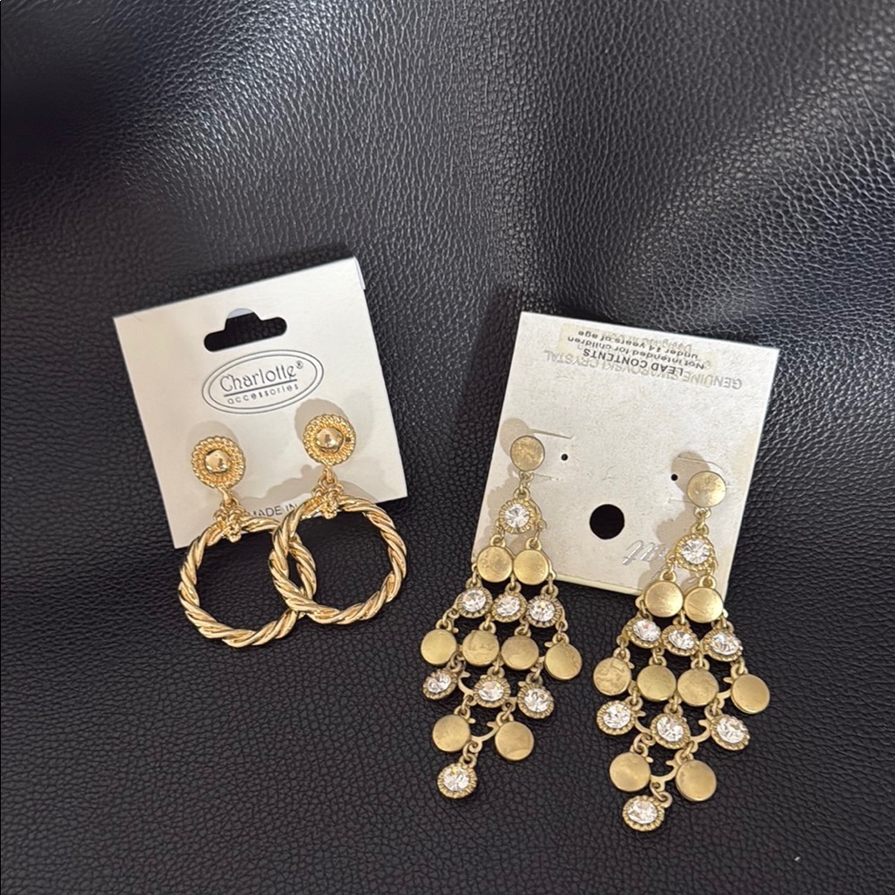 Macy's Gold and Silver Earrings Elegant Textured Hoops and Chandelier Set